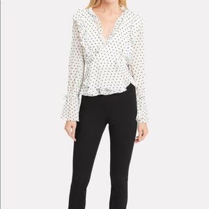 Maison Cinqcent Ruffled White & Polka Dots Blouse Size XS